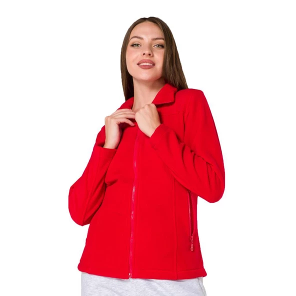 Şensel, Kadın Polar Mont, Kırmızı -99E302- Cepli, Outdoor ürün görseli 1