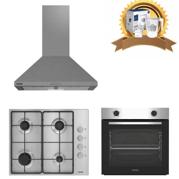 Altus İnox Ankastre Set 522 İnox Davlumbaz - 181 Gid Metal Ocak - 310 İnox Firin ( Su Aritma Sürahisi Hediyeli) ürün görseli 1