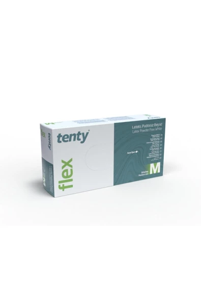 Tenty Flex Lateks Eldiven Pudrasız Muayene Eldiveni Large- L - Beyaz ürün görseli 1