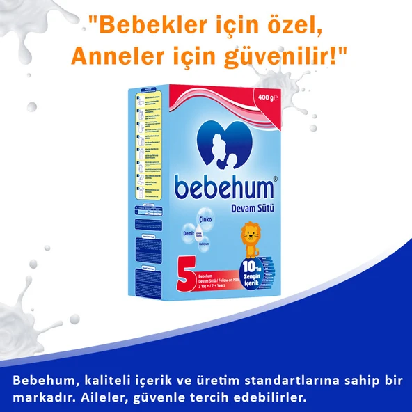Bebehum 5 Numara Devam Sütü 2 Yaş+ 400 gr x 10 Adet - Resim 3