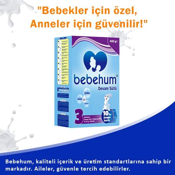 Bebehum 3 Numara Devam Sütü 9-12 Ay 400 gr x 10 Adet - Resim 3