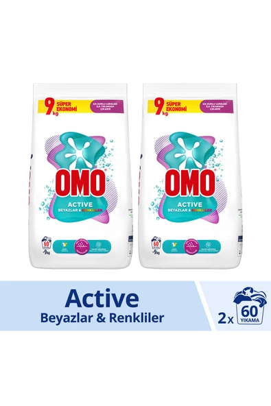 Omo Matik Active Beyazlar & Renkliler Toz Deterjanı 2 x 9 KG ürün görseli 1