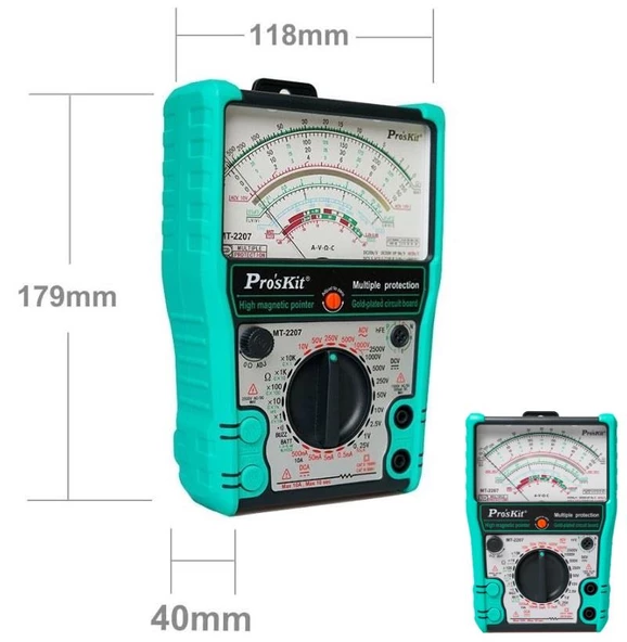 Proskit MT-2207 Analog Multimetre AC/DC 1000v 10 Amper Buzzer Test Lead ürün görseli 1