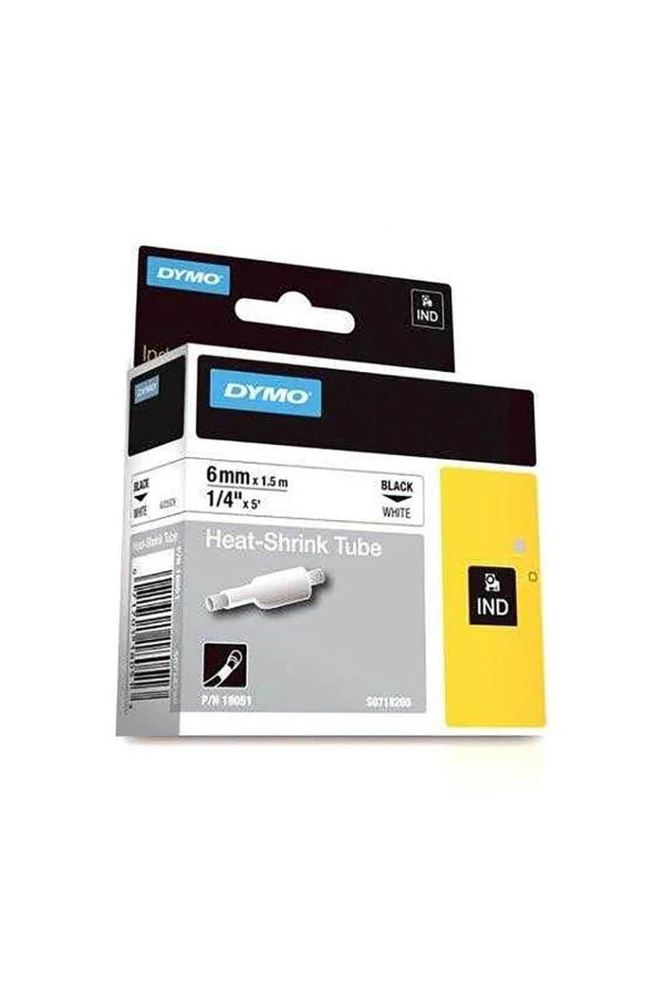 Dymo Rhinopro Isıyla Küçülen Şerit 6 mm x 1,5 metre Beyaz/Siyah 18051 ürün görseli 1