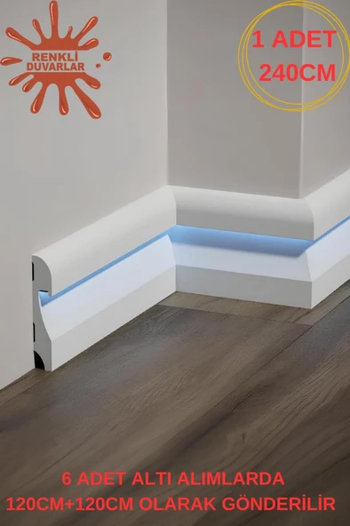 Renkli Duvarlar 11.5cm x 240cm Polimer Lake Beyaz Ledli Süpürgelik Salon Ev Ofis Koridor Çıta Parke Süpürgelik ürün görseli 1