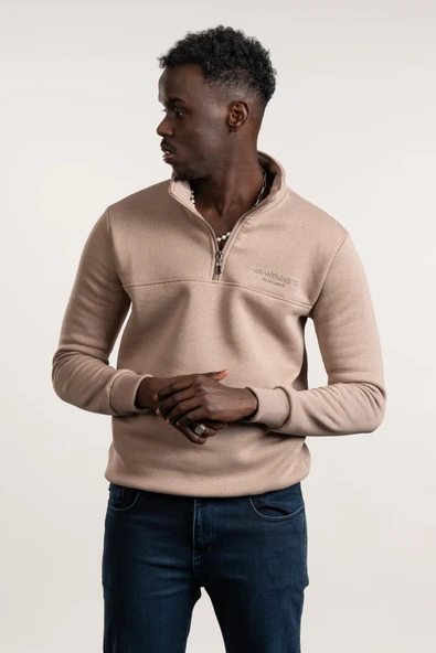 FBI Fermuarlı Dik Yaka 3 İplik İçi Şardonlu Slimfit Sweatshirt ürün görseli 1