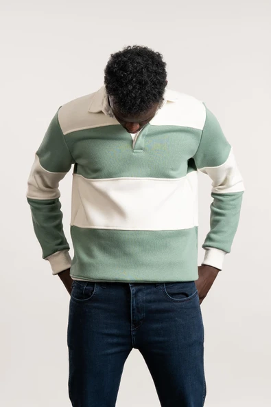 FBI Polo Yaka Kalın Çizgili 3 İplik İçi Şardonlu Slimfit Sweatshirt ürün görseli 1