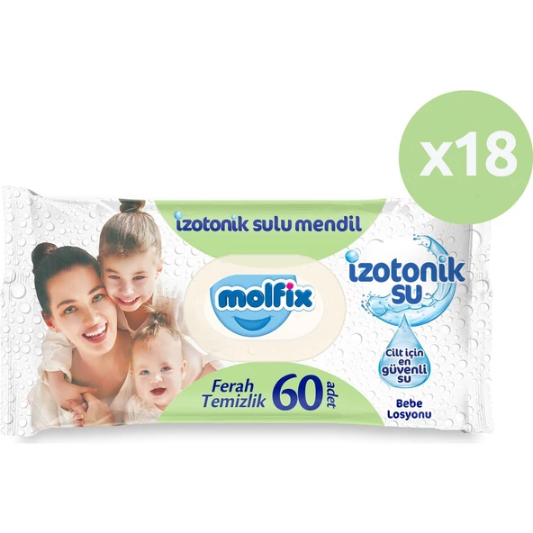 Molfix Izotonik Sulu Islak Mendil Ferah Temizlik 60'lı 18*60 1080 Yaprak ürün görseli 1