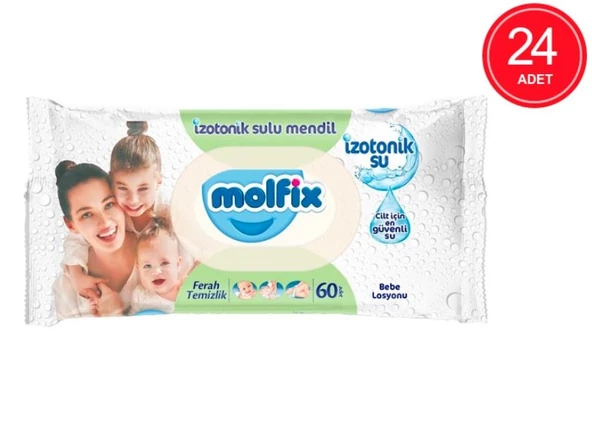 Molfix İzotonik Sulu Islak Mendil Ferah Temizlik 60'lı 24 Adet ürün görseli 1