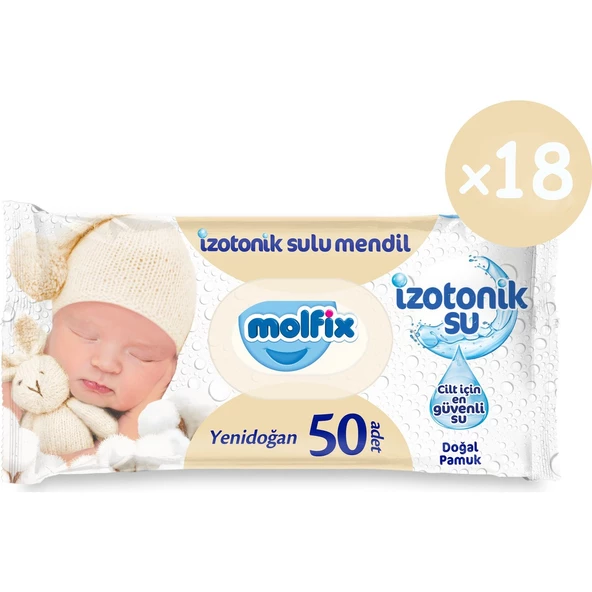 Molfix Izotonik Sulu Yenidoğan Islak Havlu 50'li 18*50 900 Yaprak ürün görseli 1