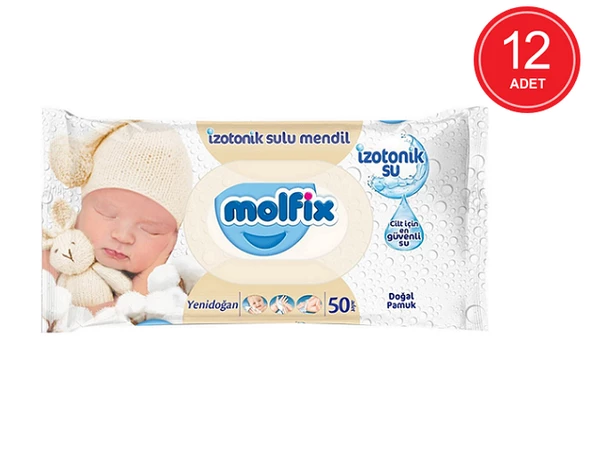 Molfix Yenidoğan Islak Pamuk Mendil 50'li 12 Paket 600 Yaprak ürün görseli 1
