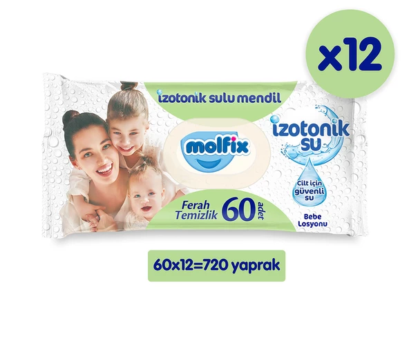 Molfix İzotonik Sulu Islak Mendil Ferah Temizlik 60'lı 12 Adet ürün görseli 1