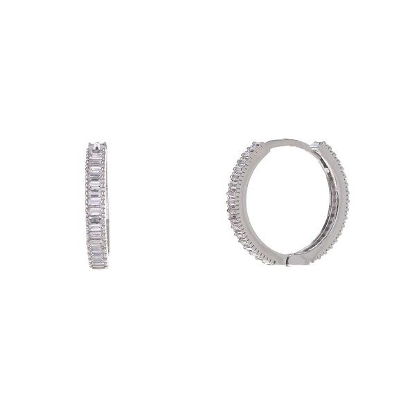 3 mm Baget Taşlı 925 Ayar Gümüş 20 mm Kadın Halka Küpe ürün görseli 1
