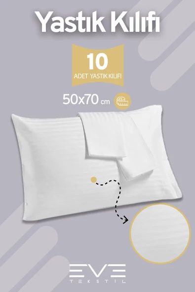 10 Adet Çizgili Pamuk Saten Antibakteriyel Fermuarlı Yıkanabilir Otel Lüks Yastık Kılıfı 50x70cm ürün görseli 1