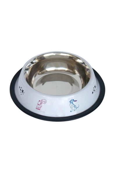 Tommy Kedi Desenli Kedi Çelik Mama Su Kabı Beyaz 16 Oz / 0,45 Lt ürün görseli 1