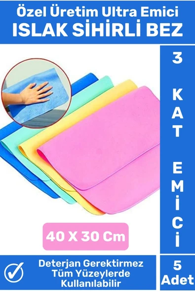 Özel Üretim Yüksek Kaliteli 3 Kat Emici Tüm Yüzeylerde Etkili Mutfak Banyo Islak Sihirli Bez 5 Adet ürün görseli 1