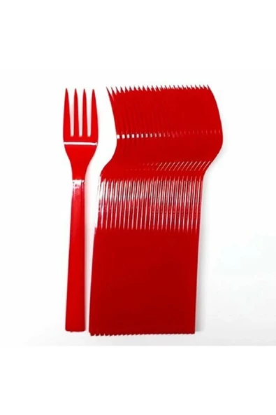 Plastik Kırmızı Renkli Lüx Parti Doğum Günü Çatal - 18 Cm. - 25 Adetlik Paket ürün görseli 1