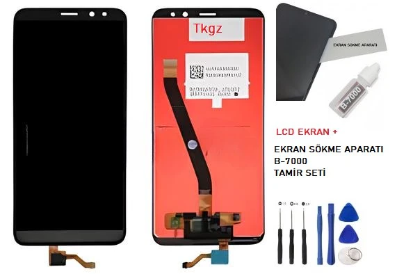 Tkgz - Mate 10 Lite Lcd Ekran Dokunmatik -A- KaLite SİYAH + B-7000 + TAMİR SETİ ürün görseli 1