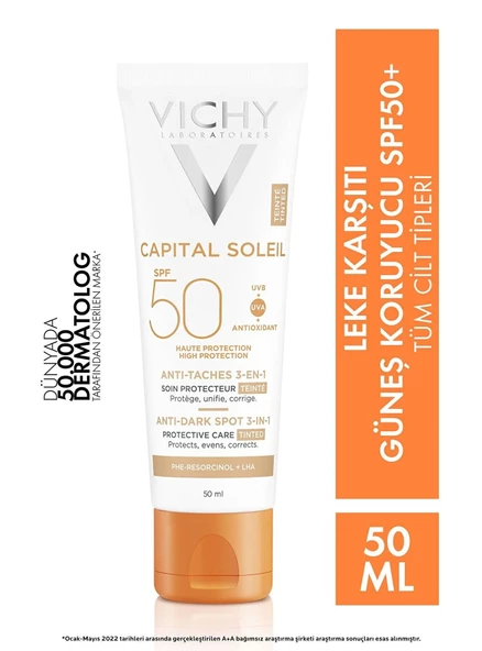 Vichy Capital Soleil 3in1 Anti Dark Spot Leke Karşıtı Renkli Güneş Kremi Spf50 50ml ürün görseli 1