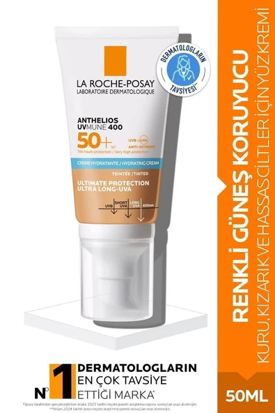 La Roche Posay Anthelios Uvmune 400 Spf 50+ Hydrating Tinted Renkli Güneş Koruyucu Cream 50 ml ürün görseli 1