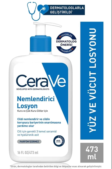 CeraVe Nemlendirici Losyon Kuru Ciltler Seramid ve Hyalüronik Asit İçerikli Yüz Vücut 473ml ürün görseli 1