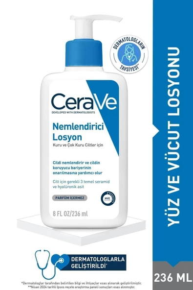 CeraVe Nemlendirici Losyon Kuru Ciltler Seramid ve Hyalüronik Asit İçerikli Yüz Vücut 236ml ürün görseli 1
