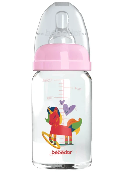 Bebedor Dar Ağızlı Cam Biberon 0+Ay 125 ml -30302-Pembe ürün görseli 1