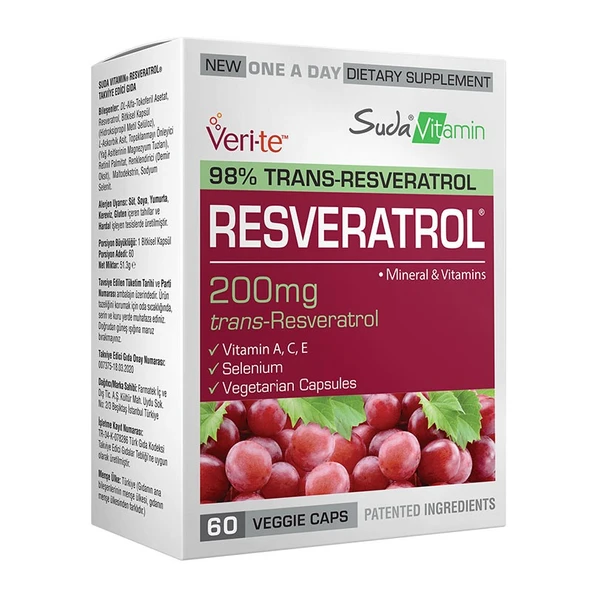 Suda Vitamin Resveratrol 200 mg 60 Vegi Kapsül ürün görseli 1