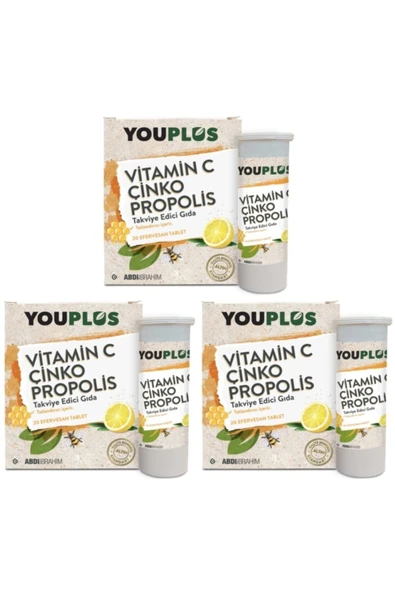 Youplus Vitamin C Çinko Propolis 20 Efervesan Tablet x 3 Adet ürün görseli 1