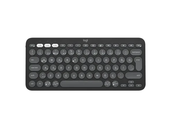 Logitech K380s Pebble Keys 2 Çoklu Cihaz Özellikli Bluetooth Türkçe Q Klavye - Siyah ürün görseli 1