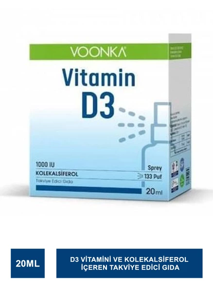 Voonka Vitamin D3 1000 IU Takviye Edici Gıda Sprey 20 ml ürün görseli 1