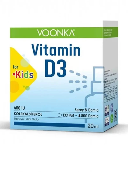 Voonka Vitamin D3 for Kids 400 IU Sprey&Damla 20 ml ürün görseli 1