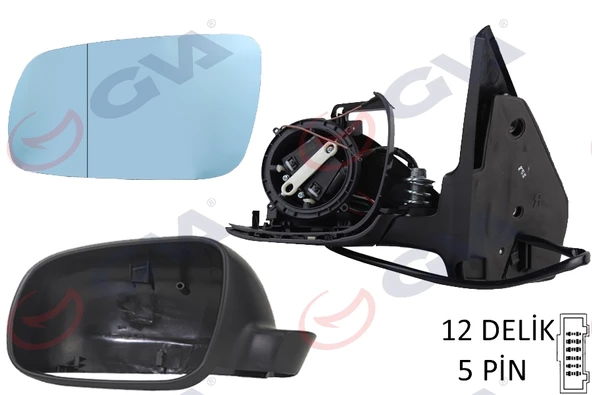 DIŞ DİKİZ AYNASI SOL GOLF-BORA 98 ELEKTRİKLİ ISITMALI SİYAH ASTARLI MAVİ CAM BÜYÜK TİP 5 FİŞ VM-188AL ürün görseli 1