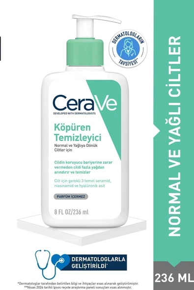 CeraVe Köpüren Temizleyici Seramid İçerikli Normal & Yağlı Ciltler Yüz Vücut 236 ml ürün görseli 1