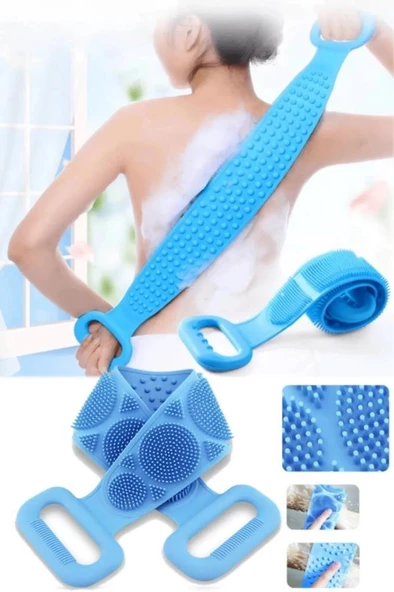 70 cm Banyo Sırt Kesesi Çift Taraflı Silikon Cilt Temizleme Masaj Fırçası Lifi ürün görseli 1