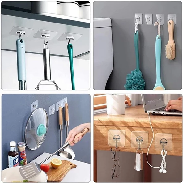 5 Adet Güçlü Şeffaf Yapışkan Duvar Askılar Banyo Mutfak Dolap Havlu Kanca Askısı Askı ürün görseli 1