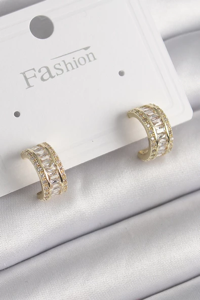 Pirinç Gold Renk Zirkon Taşlı Halka Model Kadın Küpe - EBJ250113W30509 ürün görseli 1