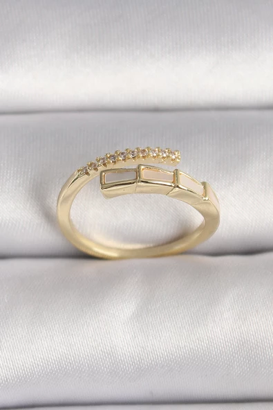 Pirinç Gold Renk Zirkon Taş Detaylı Yılan Model Ayarlanabilir Yüzük - EBJ250113W30559 ürün görseli 1