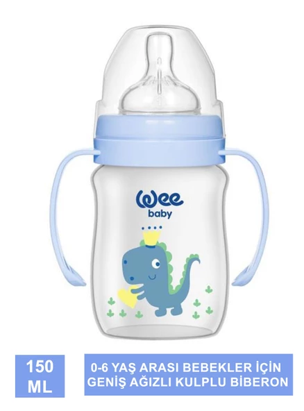 Wee Baby Klasik + Geniş Ağızlı Kulplu PP Biberon 0-6 Ay 150 ml - 137 -Mavi ürün görseli 1
