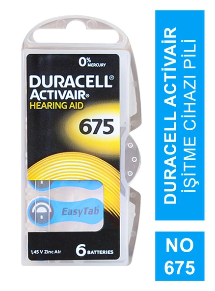Duracell Activair İşitme Cihazı Pili 6'lı No: 675 ürün görseli 1