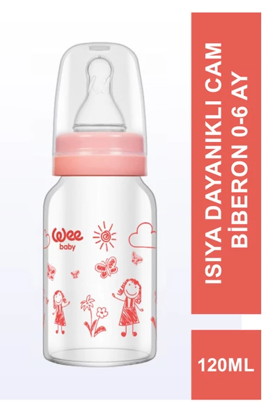 Wee Baby  Isıya Dayanıklı Cam Biberon 0-6 Ay 120 ml - 770 -Pembe ürün görseli 1