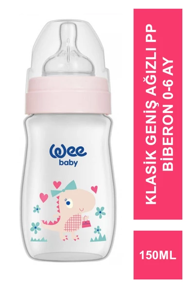 Wee Baby Klasik Geniş Ağızlı PP Biberon 0-6 Ay 150 ml - 135 -Pembe ürün görseli 1