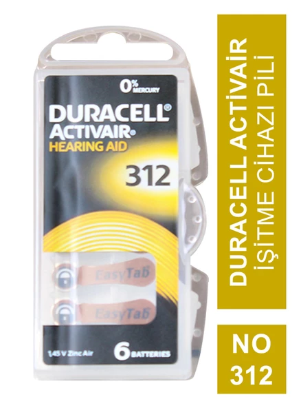 Duracell Activair İşitme Cihazı Pili 6'lı No: 312 ürün görseli 1