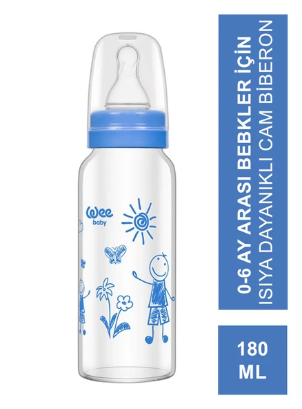 Wee Baby  Isıya Dayanıklı Cam Biberon 0-6 Ay 180 ml - 771 -Mavi ürün görseli 1
