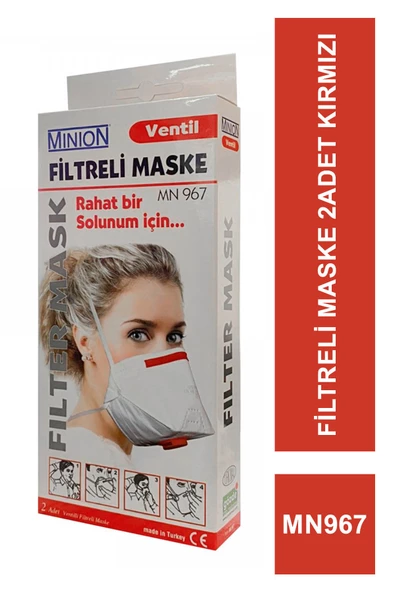 MINION Ventil Filtreli Maske MN967 FFP 3 Kırmızı 2 Adet ürün görseli 1
