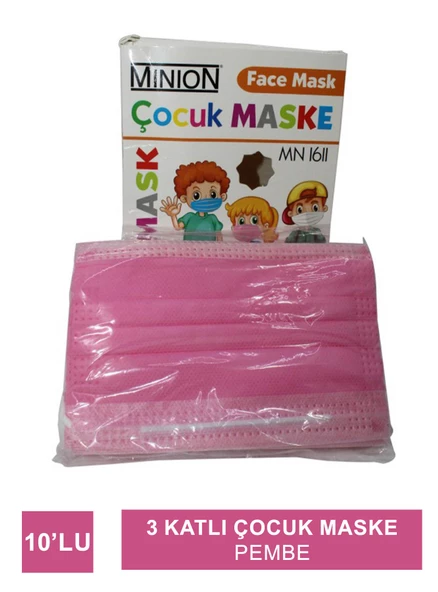 Minion Maske 3 Katlı Çocuk 10lu Pembe ürün görseli 1