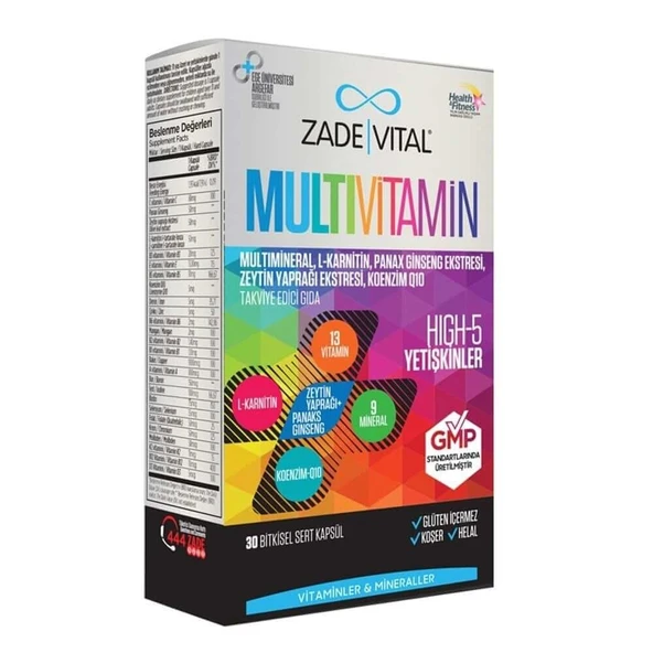 Zade Vital Multivitamin Takviye Edici Gıda 30 Bitkisel Kapsül ürün görseli 1