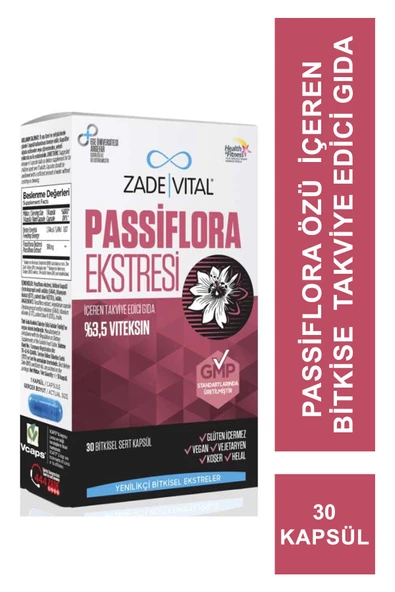 Zade Vital Passiflora Ekstresi İçeren Takviye Edici Gıda 30 Bitkisel Kapsül ürün görseli 1