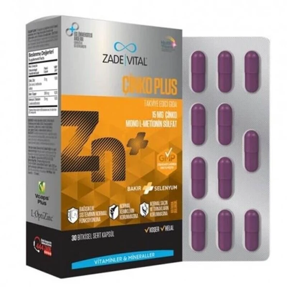 Zade Vital Çinko Plus Takviye Edici Gıda 30 Kapsül ürün görseli 1