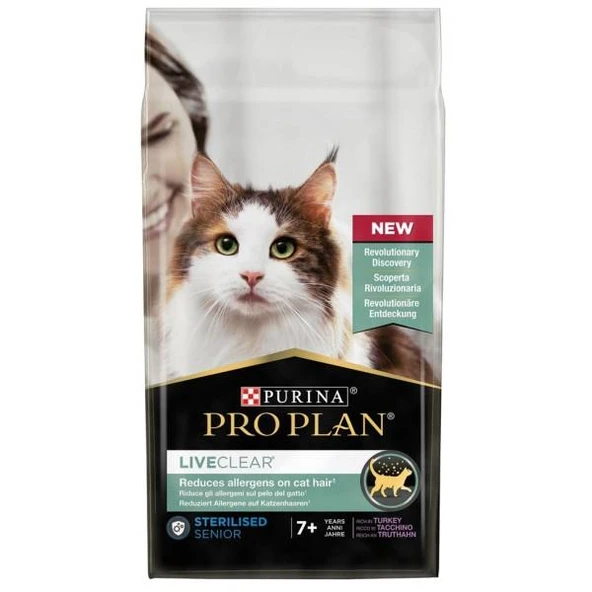 ProPlan LiveClear Sterilized Senior+7 Hindili Alerji Önleyici Kedi Maması 1,4 kg ürün görseli 1